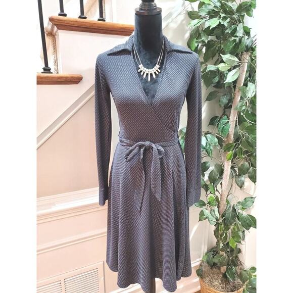 Express Women's Black Polyester Collared Long Sleeve Knee Length Wrap Dress 1/2 - Picture 12 of 12
